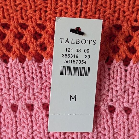 Talbots Spring Open Stitch Knit Sweater Pink Colorblock Pullover Sz M NWT - Picture 6 of 9